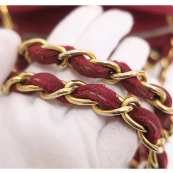 SOLD❤️ CHANEL Chocolate Bar CC Red Canvas Double Chain Shoulder Crossbody Bag - Picture 10 of 16